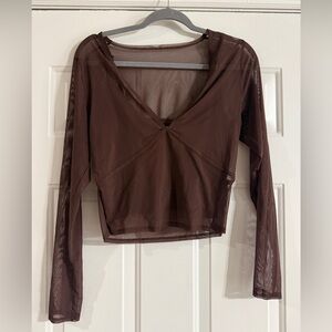 Abercrombie & Fitch Sheer/Mesh Brown Long Sleeve Blouse